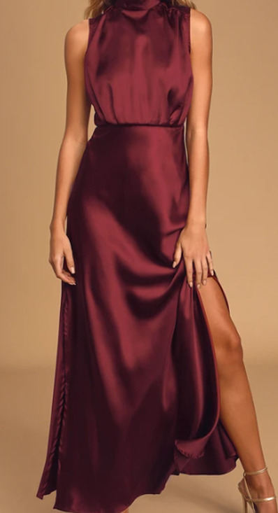 Lulu's Dresses & Skirts - LULU'S sz S Classic Elegance Wine Satin Sleeveless Mock Neck Maxi Dress NEW B56